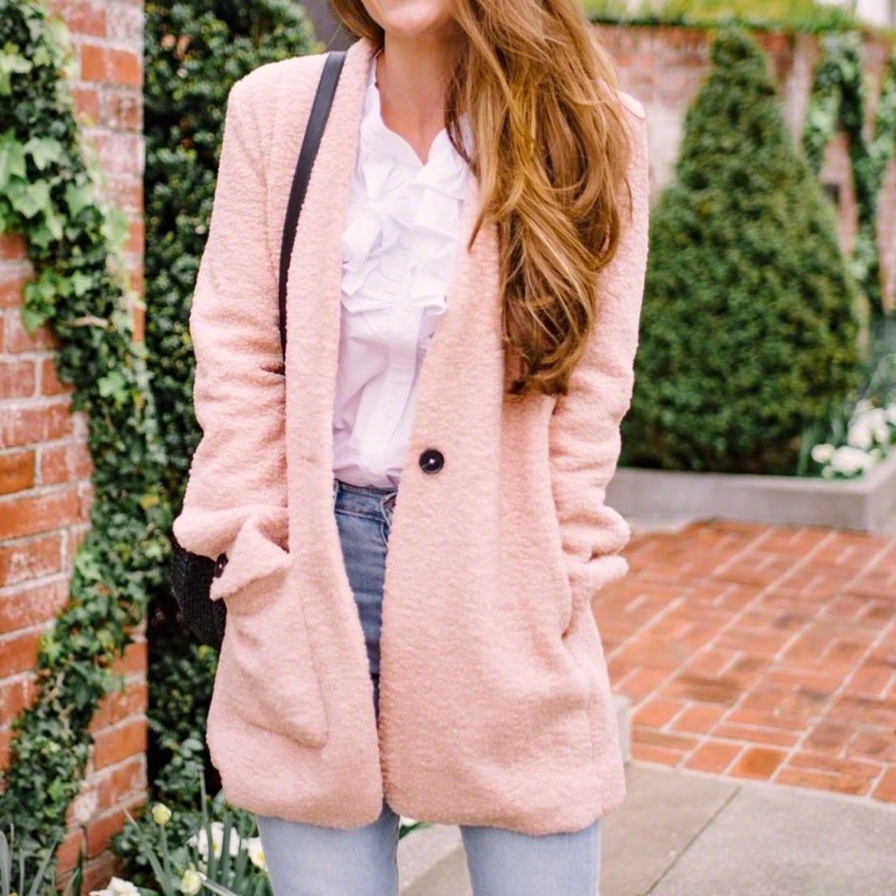 Pink Sherpa cocoon coat